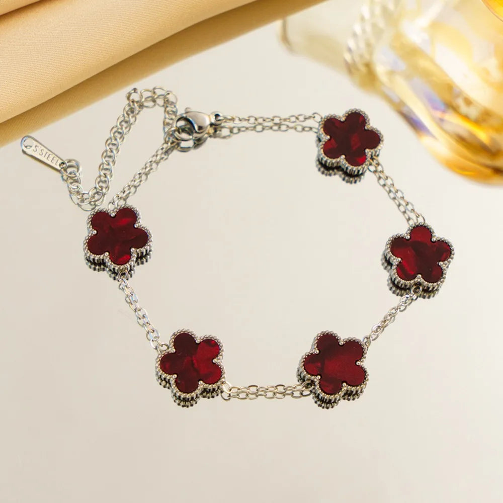 Titanium Steel Five-Leaf Clover Flower Bracelet For Women Adjustable Design Luxury High-End Fashion Fadeless Party Jewelry Gifts