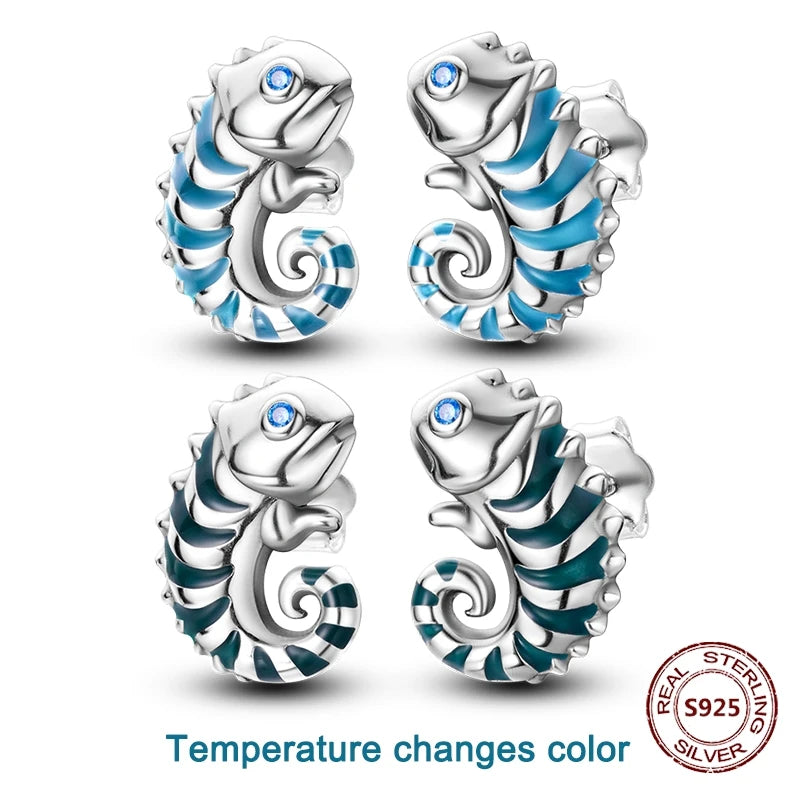 Unicorn Earrings 925 Sterling Silver Original Zircon Elephant Feather Dog Cat Blue Star Small Earrings For Women Jewelry Gift