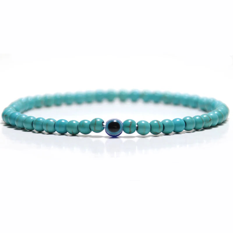 Fashion 4mm Bracelet Natural Stone Beads Evil Eye Braslet Obsidian Hematite Elastic Braclet For Men Hand Jewelry Pulseras Homme