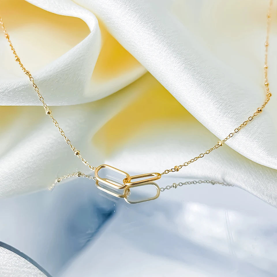 eManco Hot Fashion Stainless Steel Link Infinity Necklace Geometric Double Paperclip Pendant Women's Simple Jewelry Wholesale