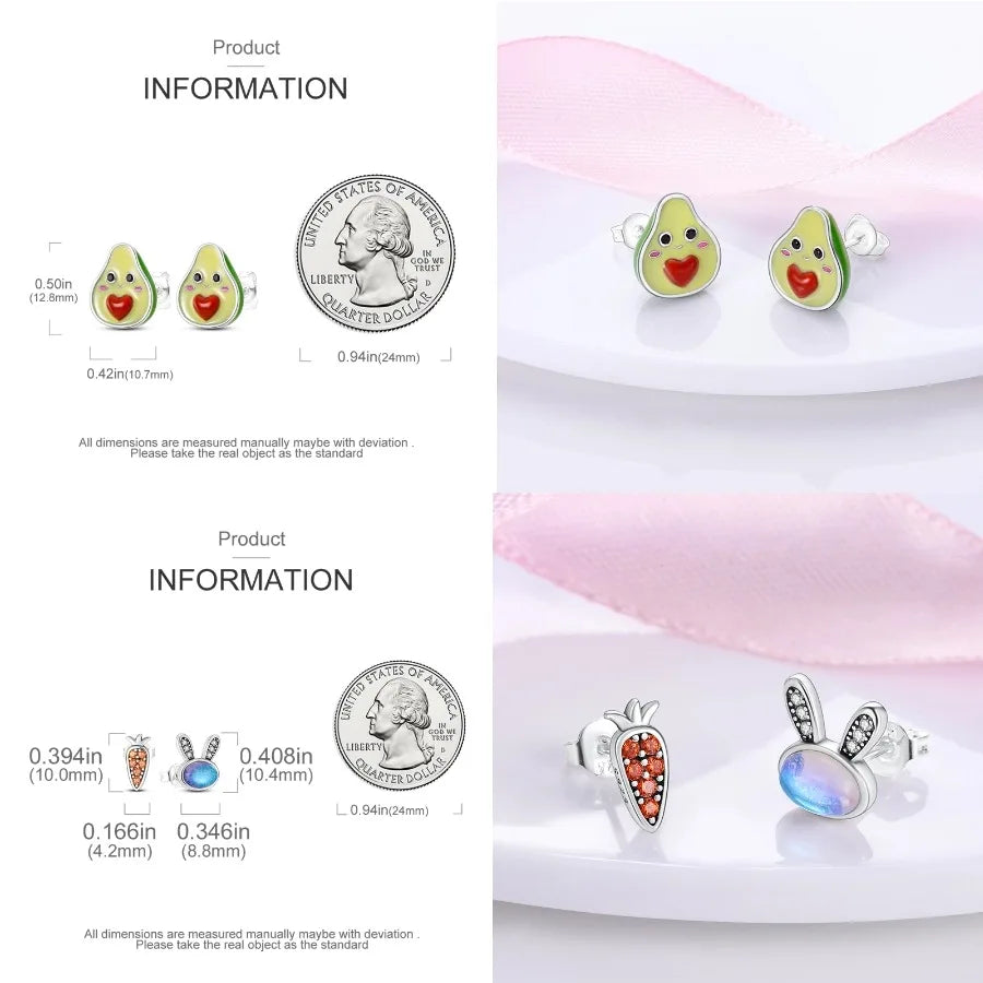 Unicorn Earrings 925 Sterling Silver Original Zircon Elephant Feather Dog Cat Blue Star Small Earrings For Women Jewelry Gift