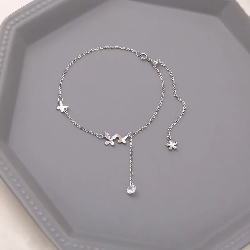 925 Sterling Silver Anklet Dazzling Chain Clear CZ Geometric Elegant For Woman Girl Fashion Jewelry Gift Dropship Wholesale