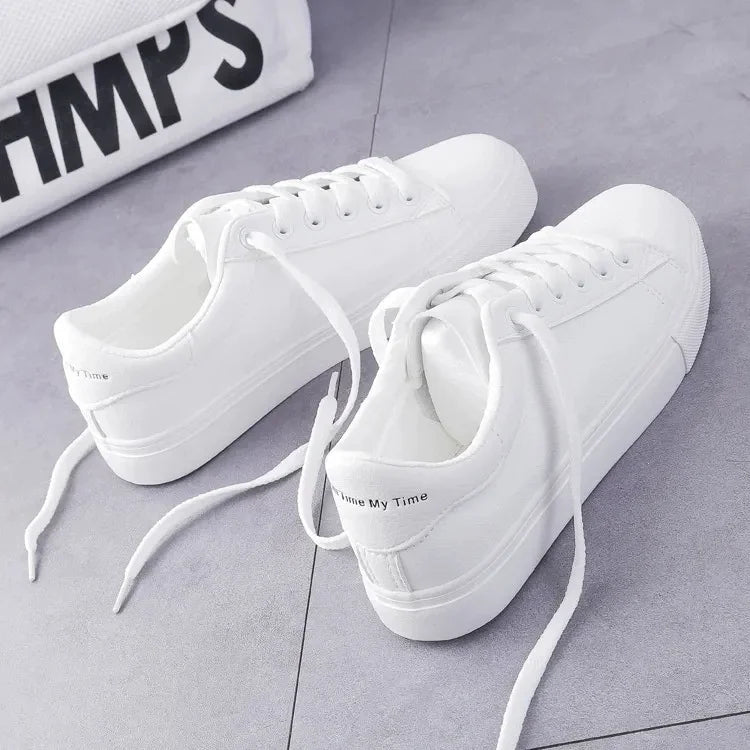 Women's Vulcanize PU Leather Platform Sneakers - Classic White Shoes