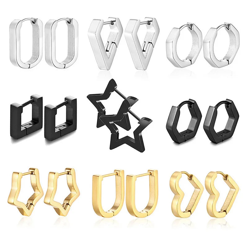 1 Pair High Polished Stainless Steel Hoop Earrings For Women/Men Geometric Allotype Ear Buckles Hip Hop Party Creative Jewelry