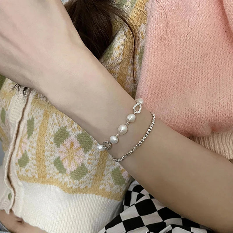 VENTFILLE 925 Sterling Silver Double Layer Pearl Bracelet for Women Girl Design Bead Korean Jewelry Dropshipping