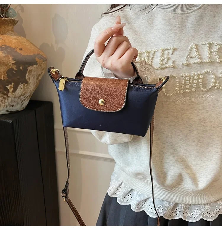 Retro Fashion Nylon Dumpling Bag Women's Crossbody Handbag Soft Polyester Lining Zipper Closure Shoulder Bag Handbag