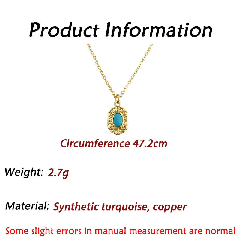 Retro commute women's neck chain geometric shape Necklace Electroplating 18k Jewelry on the neck turquoise stone Women's jewelr
