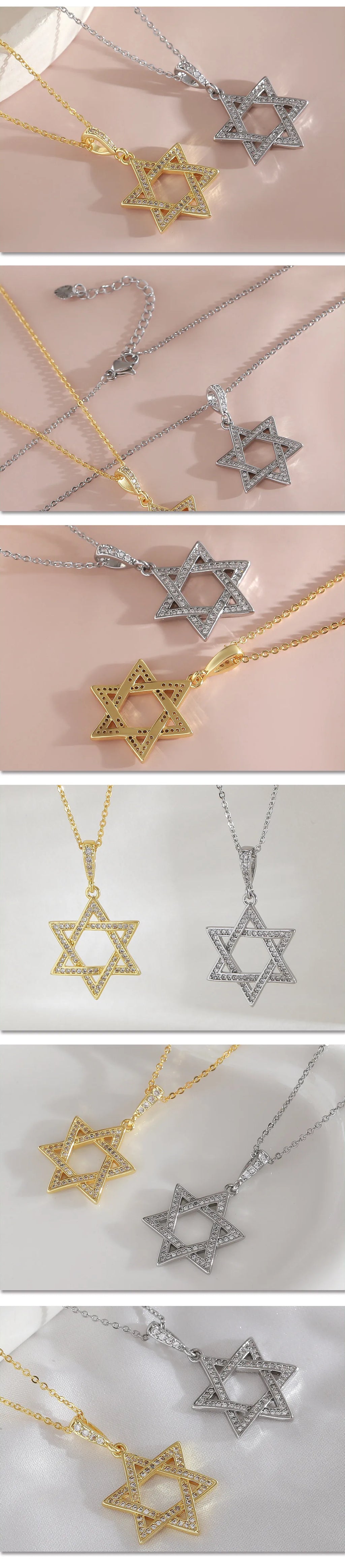 MHS.SUN Luxury Star of David Necklaces for Women Men Fashion Hollow Hexagonal Star Pendant Chain Necklace Judaica Jewish Jewelry