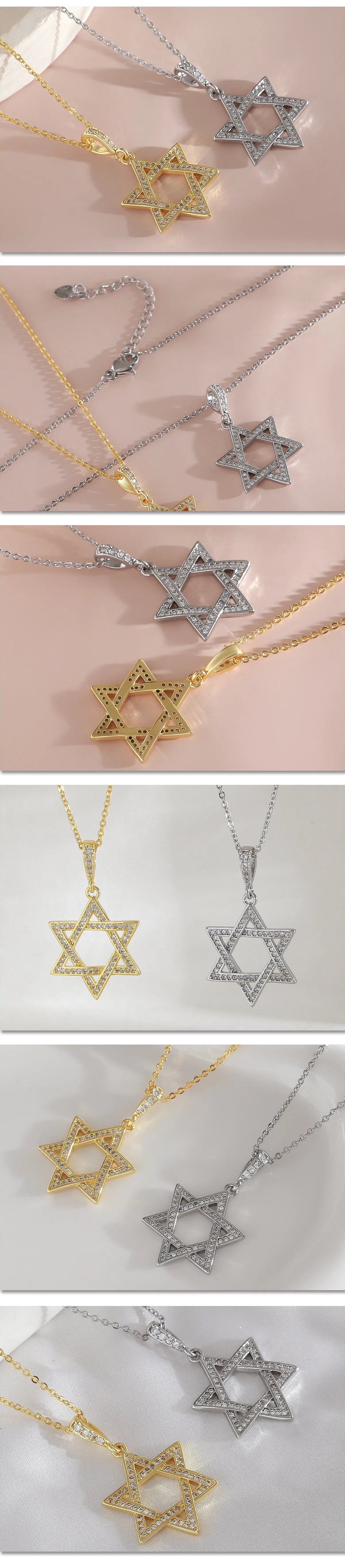 MHS.SUN Luxury Star of David Necklaces for Women Men Fashion Hollow Hexagonal Star Pendant Chain Necklace Judaica Jewish Jewelry