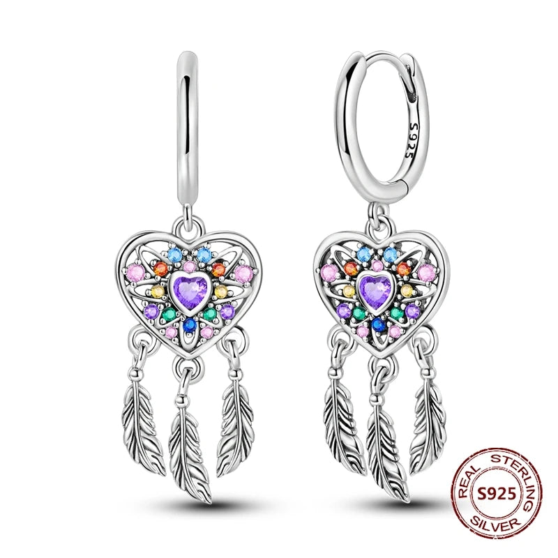 Unicorn Earrings 925 Sterling Silver Original Zircon Elephant Feather Dog Cat Blue Star Small Earrings For Women Jewelry Gift