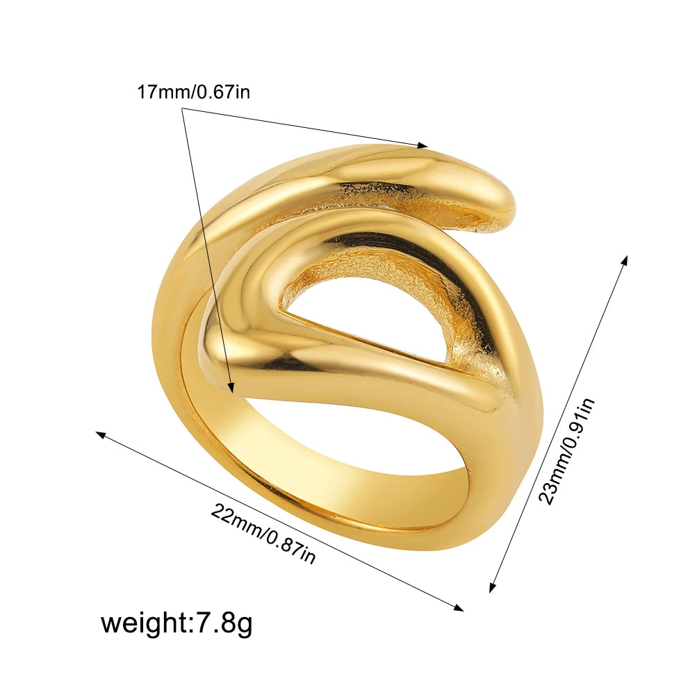 Irregular Geometric Smooth Metal Open Rings for Women Men Statement Thick Dome Finger Ring Adjustable Stainless Steel Jewelry