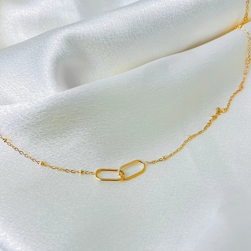 eManco Hot Fashion Stainless Steel Link Infinity Necklace Geometric Double Paperclip Pendant Women's Simple Jewelry Wholesale