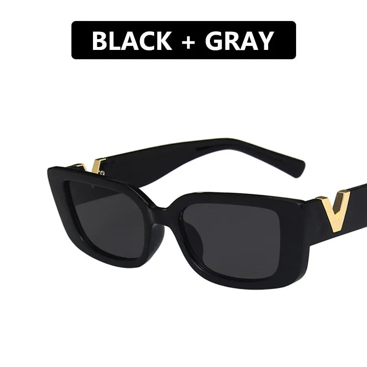 Retro Rectangle Small Frame Sunglasses - Vintage Designer Black Women