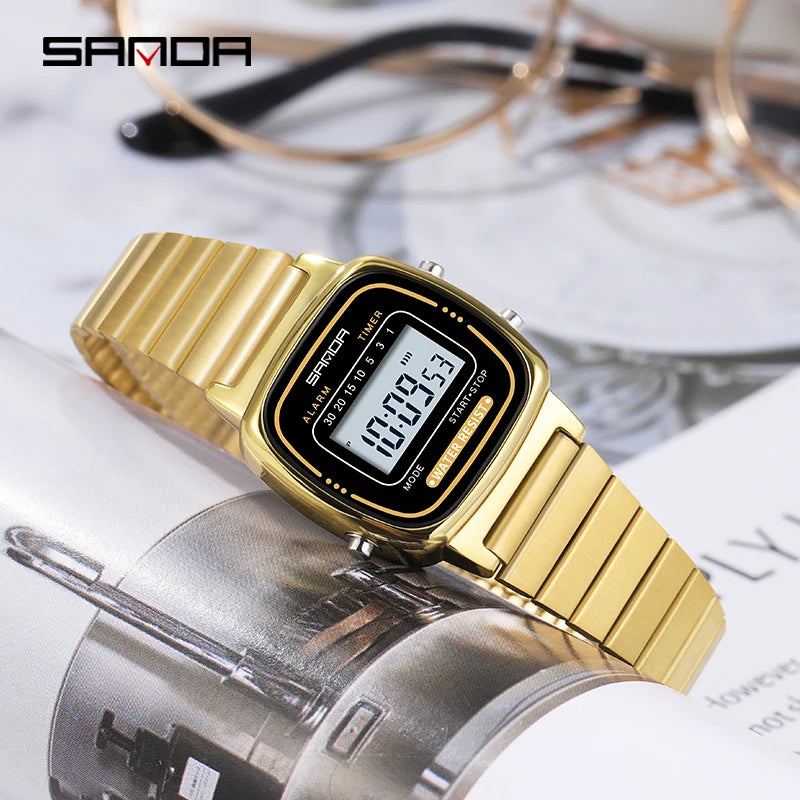 SANDA Golden Quartz Watch - Waterproof Ladies Fashion Wristwatch