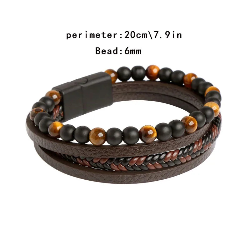 1PC Trendy Men's Accessories Alloy Magnetic Buckle Multi layer Retro Leather Rope Braided Bracelet Bracelet Fashion Dressing