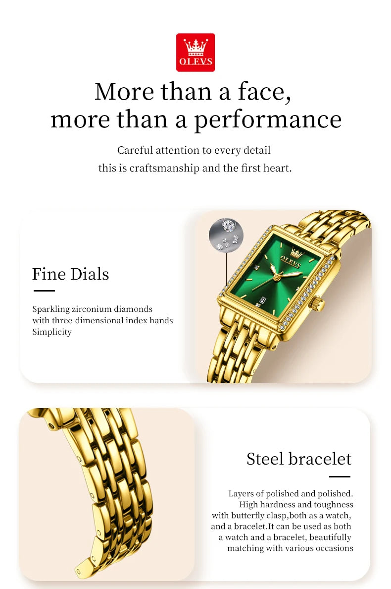 OLEVS Women's Watches Luxury Golden Stainless Steel Woman Watch Luminous Waterproof Quartz Wrist Watch Fashion Watches for Women