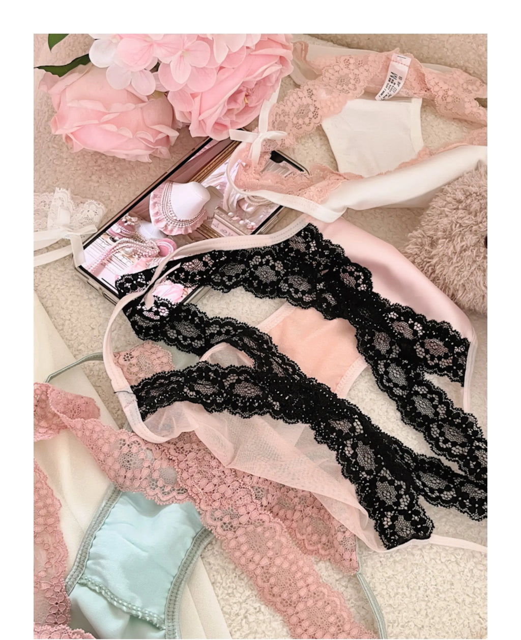 Cross Belt Lace Transparent Sexy Women's Underpants Low Waist Mesh Hollowed Bow Panties Cotton Crotch Breathable Briefs Lingerie