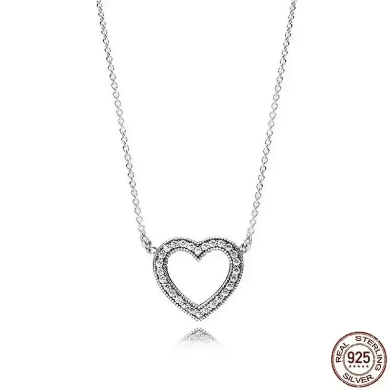 Christmas Birthday Surprise Gifts 925 Sterling Silver Exquisite Shiny Round Heart-shaped Necklace Classic Charm Women's Jewelry