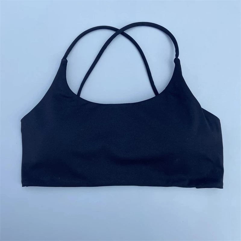 Solid Color Cross Back Fitness Bra - High Strength Yoga Top