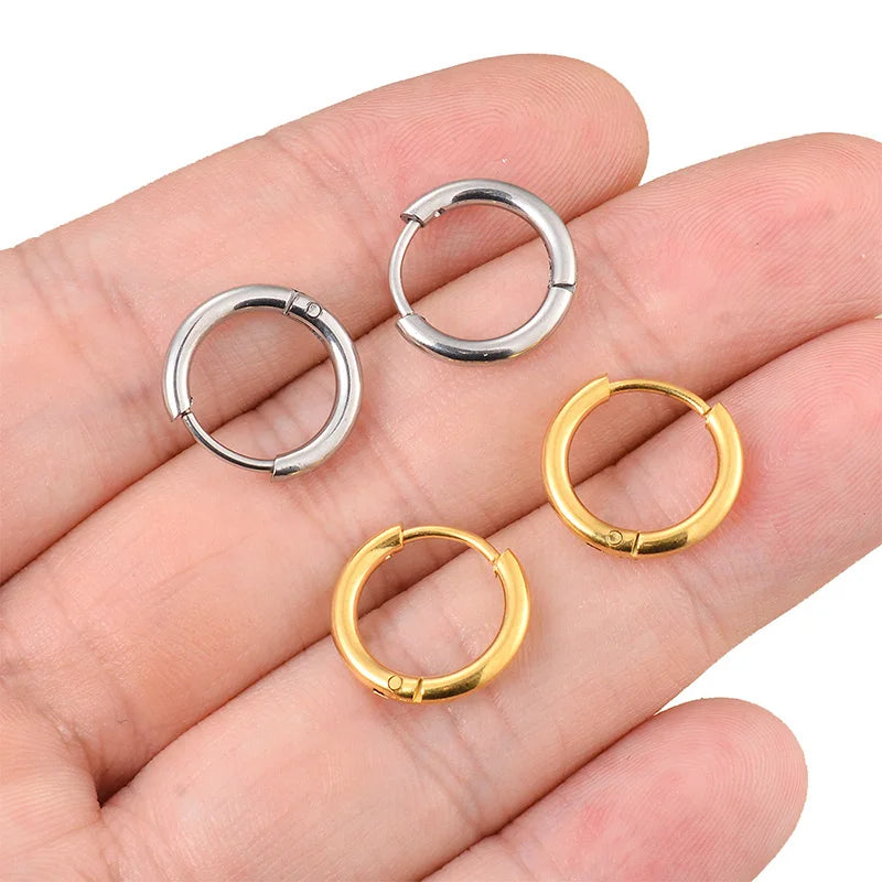 4Pairs Stainless Steel Solid Round Rings Huggies Earrings Set for Women Men Stackable Gold Plated Tiny Ear Cartilage Hoops