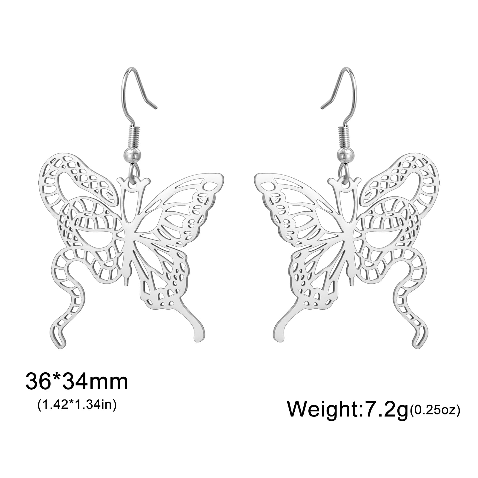 Lucktune Butterfly Snake Drop Earrings Stainless Steel Animals Earrings For Women Fashion Jewelry Woman Accesories Party Gifts