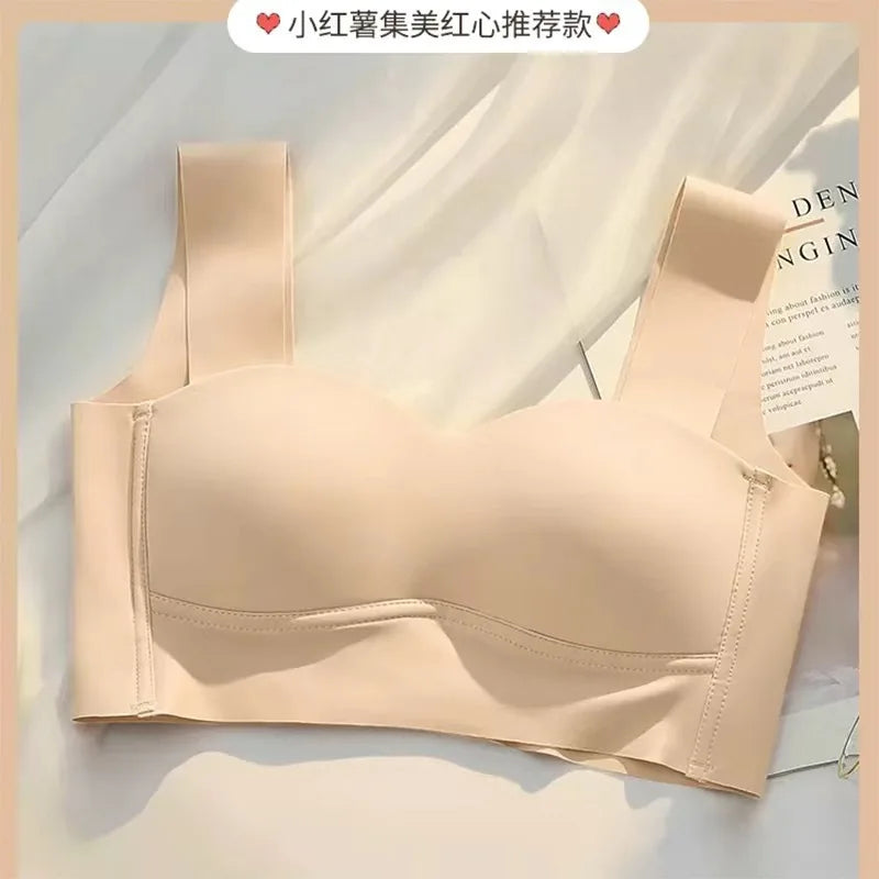1pcs Women Comfort Bra Summer Ice Silk Vest Style Underwear Girl Wireless Gathered One-piece Brassiere Push Up Lingerie Bralette