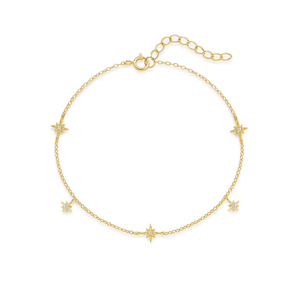 CANNER European American Style Eight-Pointed Star Zircon Bracelet S925 Sterling Silver Personality Simple Versatile Bracelet