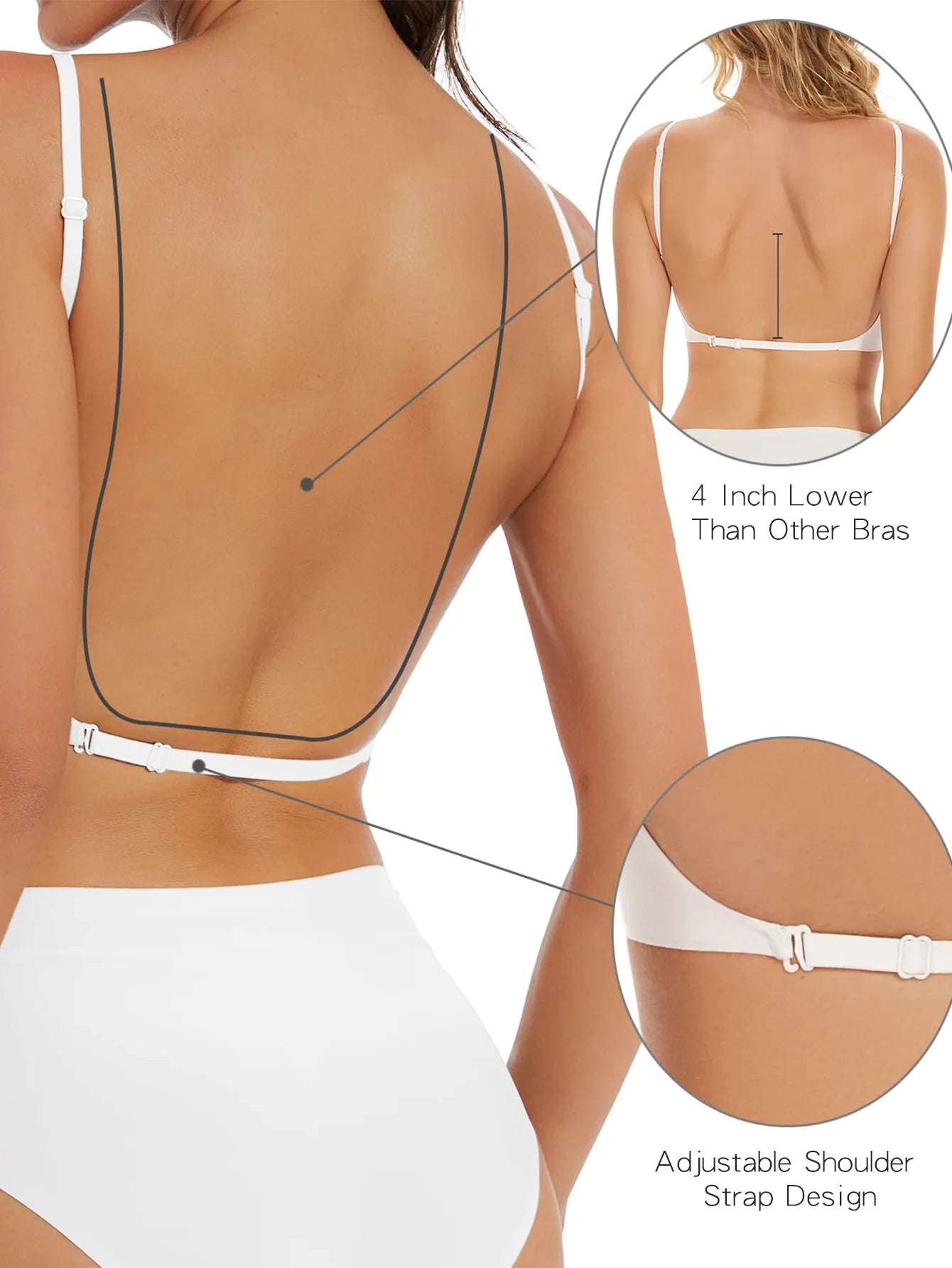 Women Invisible Bra Deep U Plunge Bras Backless Top for Dresses Sexy Lingerie with Transparent Strap Push Up Strapless Underwea
