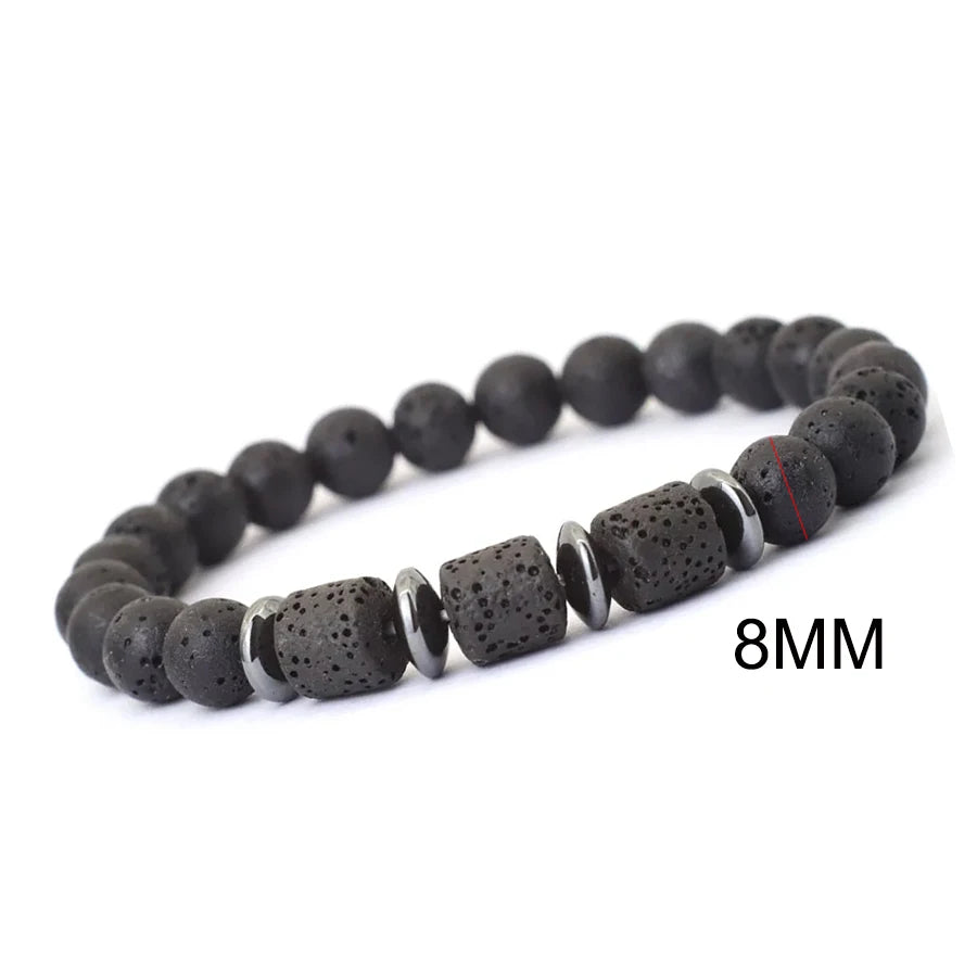 YIZIZAI Black Matte Onyx with Cube Lava Bracelet Yoga Balance Energy Stretch Bracelet Men Women Natural Gemstone Healing Jewelry