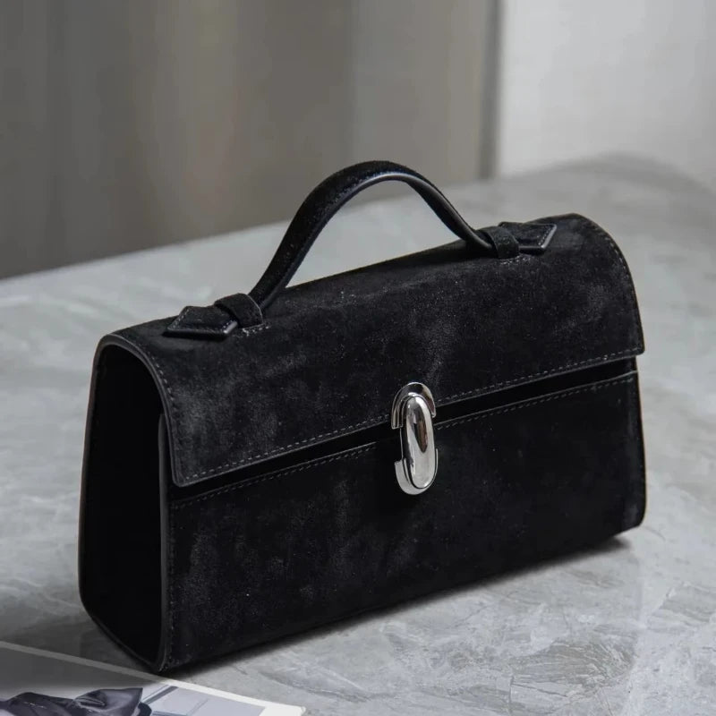 SAVETTE Brand The Symmetry 19 Genuine Leather Handbag Solid Color Simple Handbag Small Square Row Bag Women's Suede