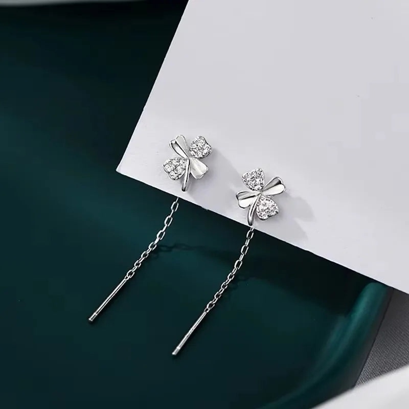 French Luxury Sweet Romantic Long Zircon Tassel Twisted Earrings for Women Temperament Wedding  Banquet Jewelry Gift