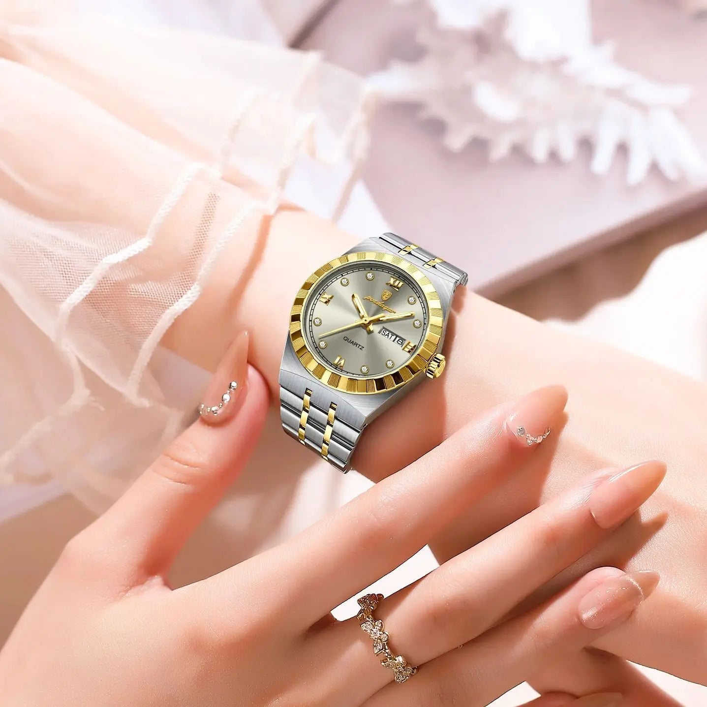 POEDAGAR Luxury Ladies Watch - Luminous Waterproof Week Date Stainless