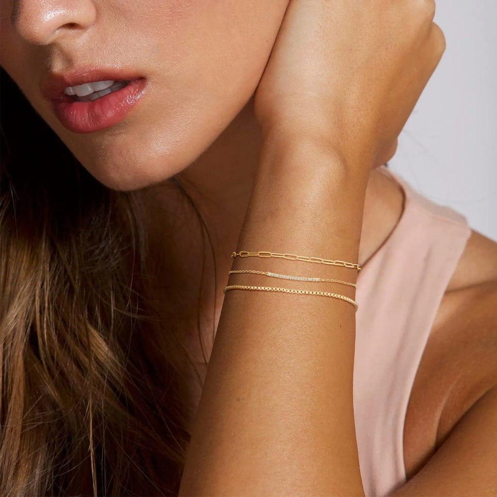 3pcs 14K Gold Plated STAINLESS Waterproof Bracelet Sets for Women Girls Snake Chain Cuban Link Cuff Bangle Stackable Bracelets