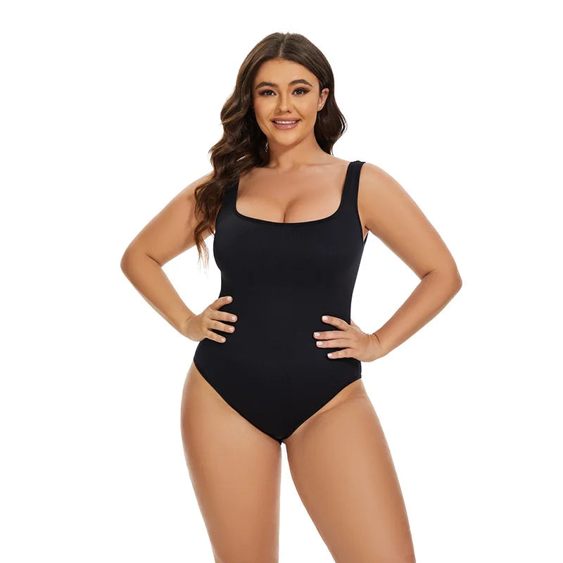 GUUDIA Ribbed Tummy Jumpsuit - Daily Shaper Bodysuit Open Crotch