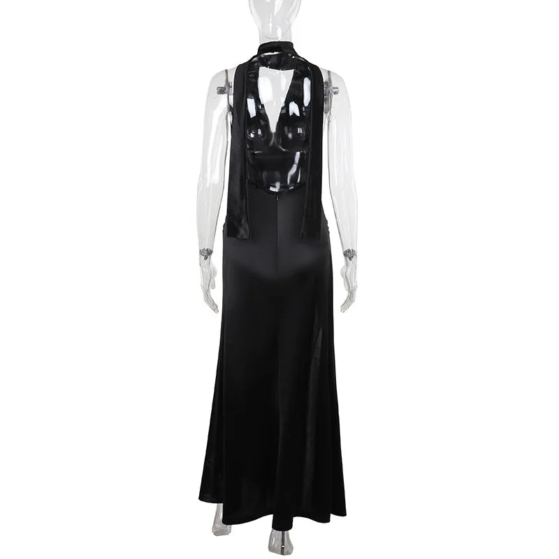 Sexy Satin Halter Dress - Ruched Slit Long Evening Gown