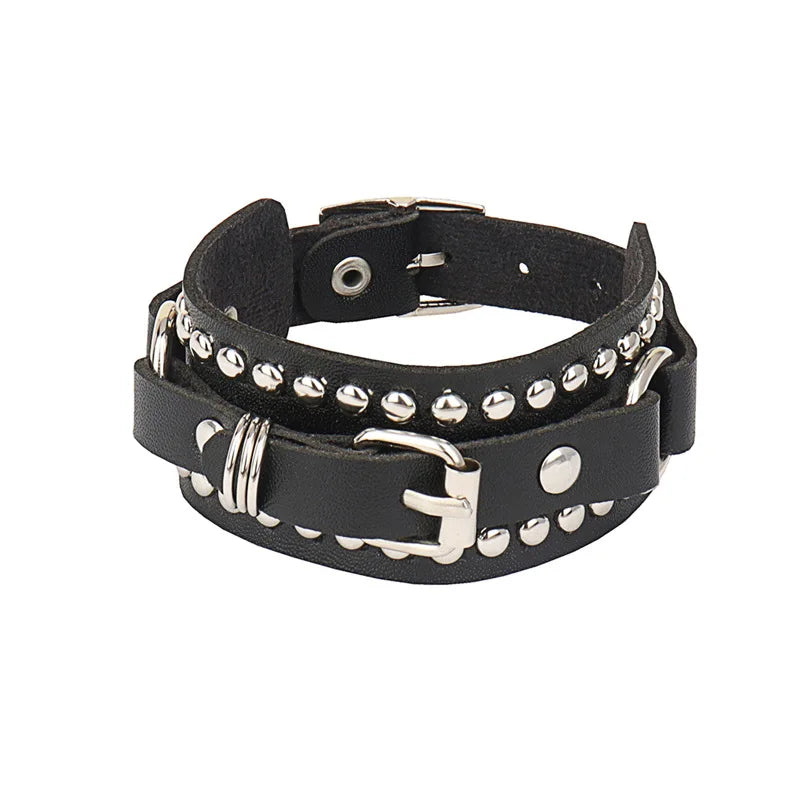 Punk Bracelets PU Leather Studded Bracelet Adjustable Goth Cuff Bracelet Gothic Rivet Buckle Wristband for Men Women Emo Jewelry