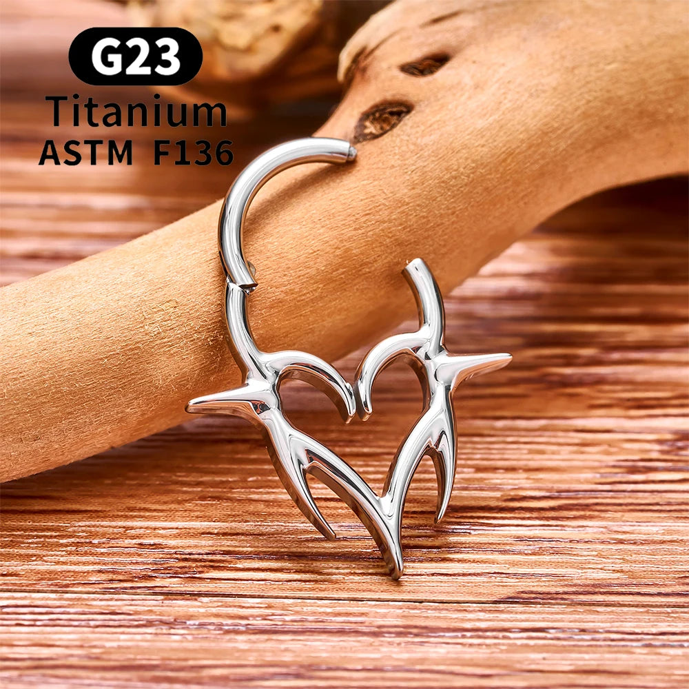 ASTM F136 G23 TItanium Piercing Septum Heart Nose Rings 16G Hinged Clicker Tragus Cartilage Helix Earrings Punk Body Jewelry