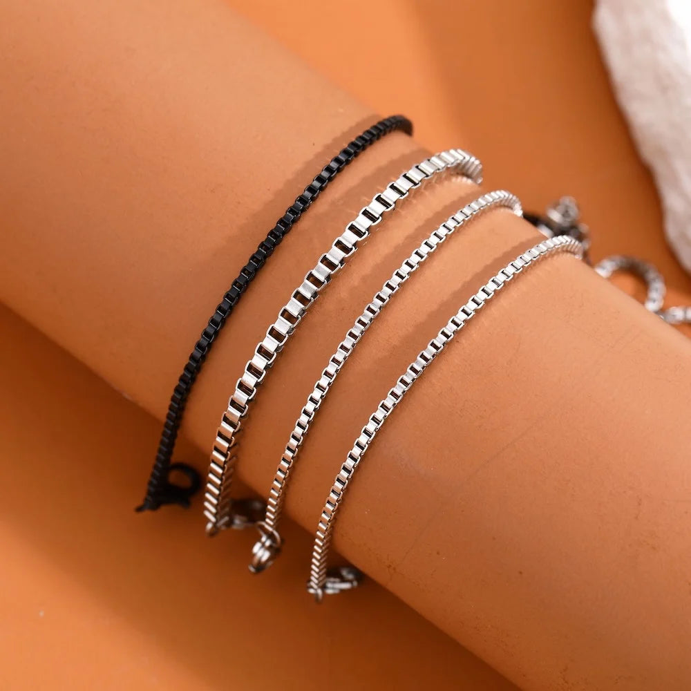 Simple Stainless Steel Multi-layer Chain Men Bracelet Retro Box Chain Bracelet Fashion Jewelry Fashion Women Accessories Gifts