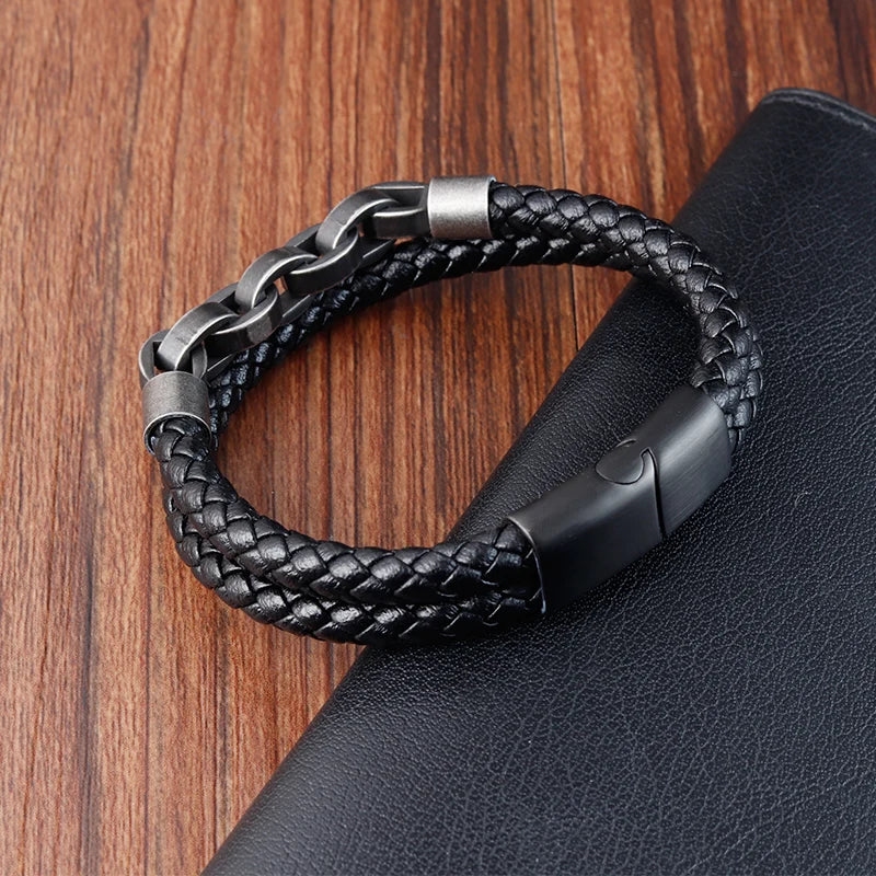 Leather Bracelet Infinity Shape Special Popular Pattern Men's Bracelet for Men Stainless Steel Jewelry Accessories Gift