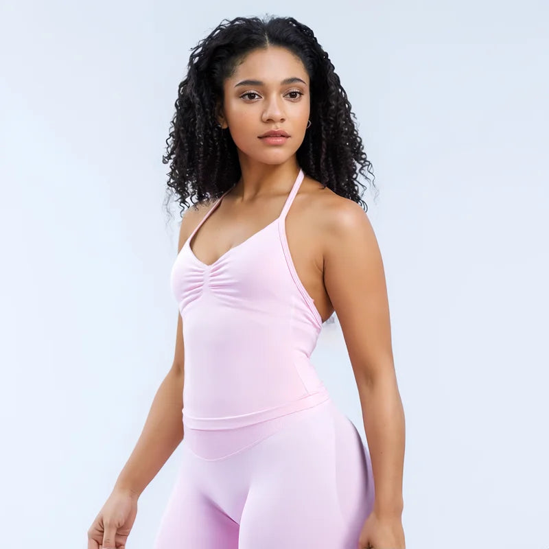 HISTELLO Impact Sports Bra - Longline Strappy Yoga Tank Top