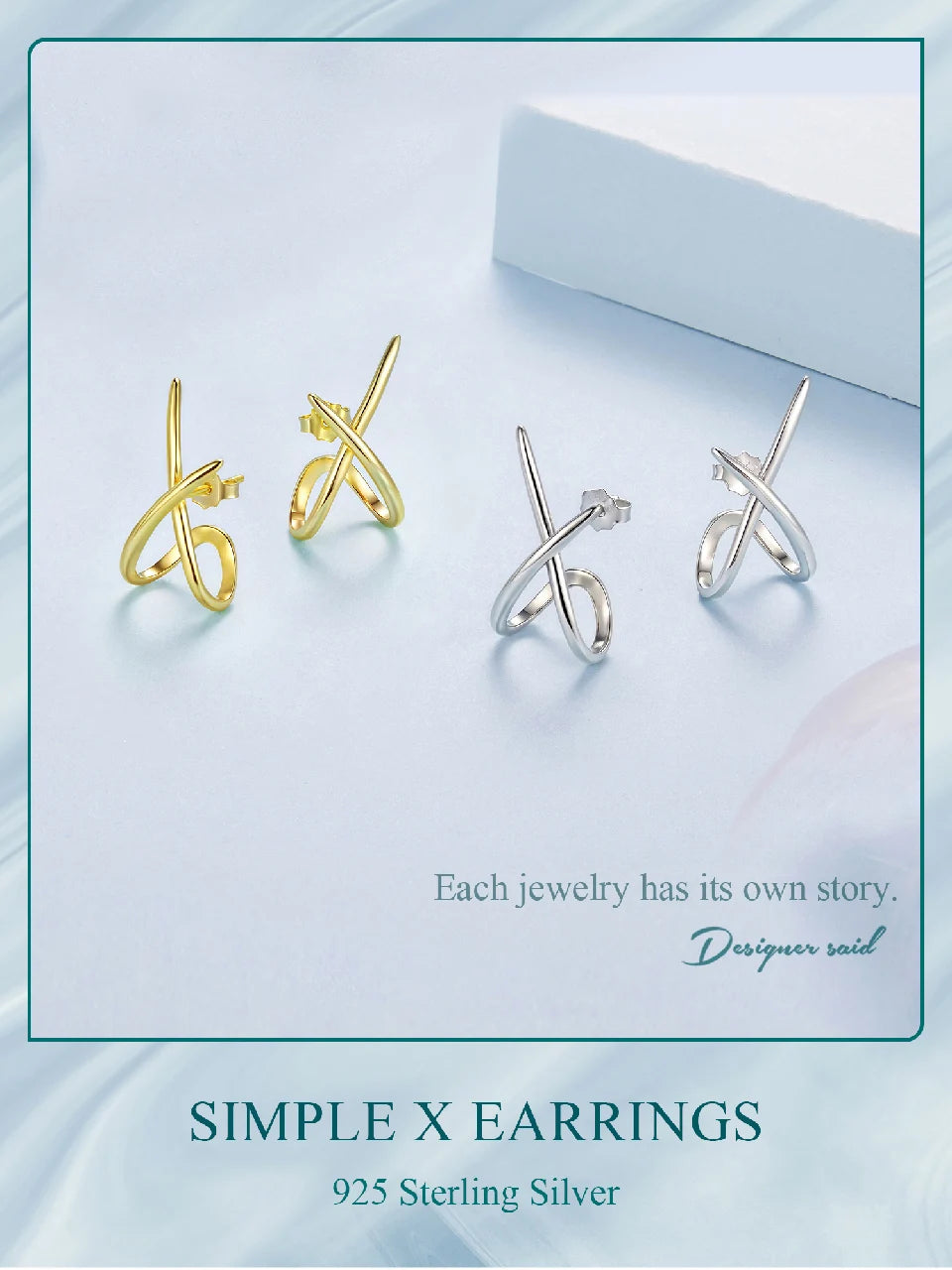 BAMOER 925 Sterling Silver X Earring Studs for Women, Gold Plated Hypoallergenic Earrings Chic Jewelry Gift for Daily Wear