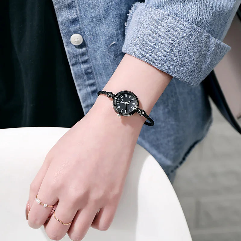 Small Gold Bangle Bracelet Watch - Retro Ladies Quartz Thin Chain