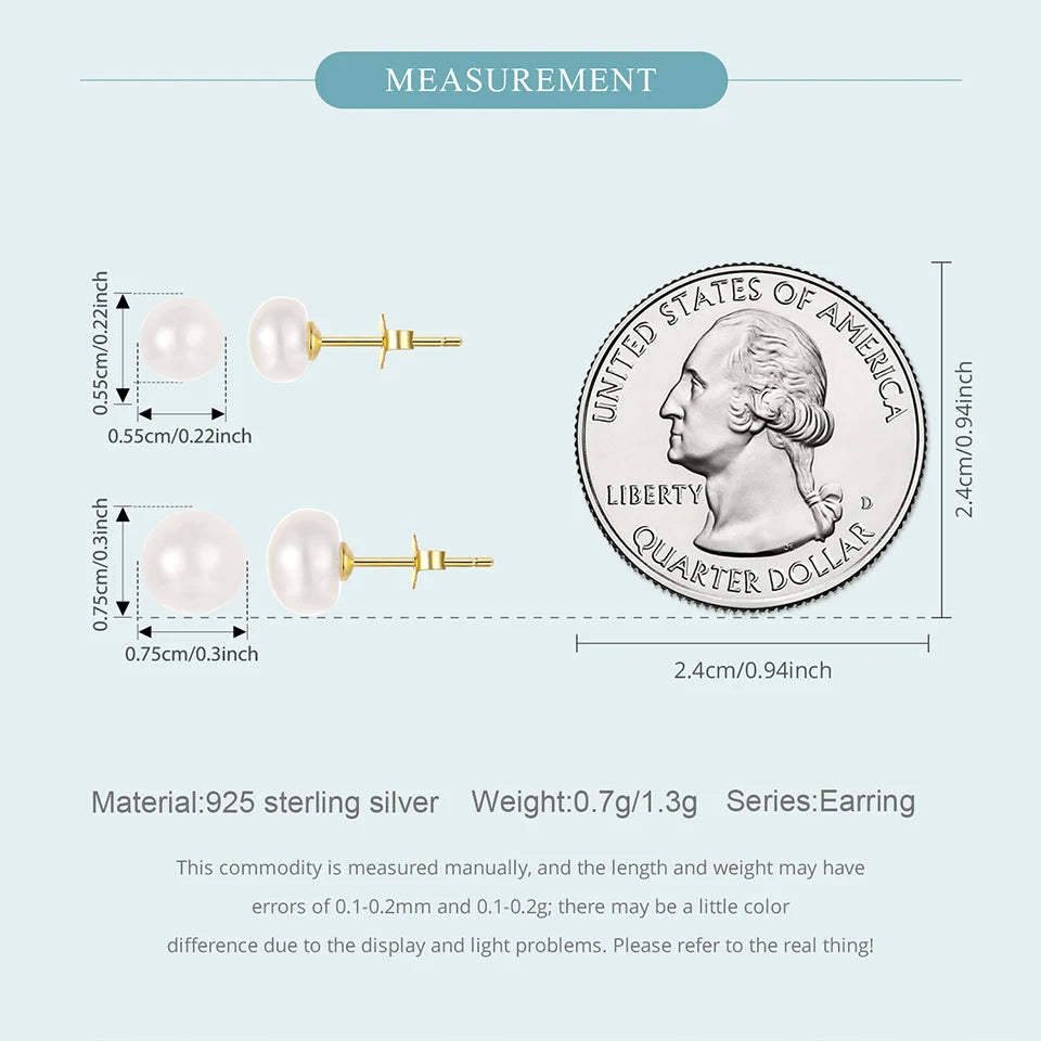 BAMOER 925 Sterling Silver AAA+ Quality Handpicked Freshwater Cultured Pearl Stud Earrings for Women Hypoallergenic Jewelry Gift