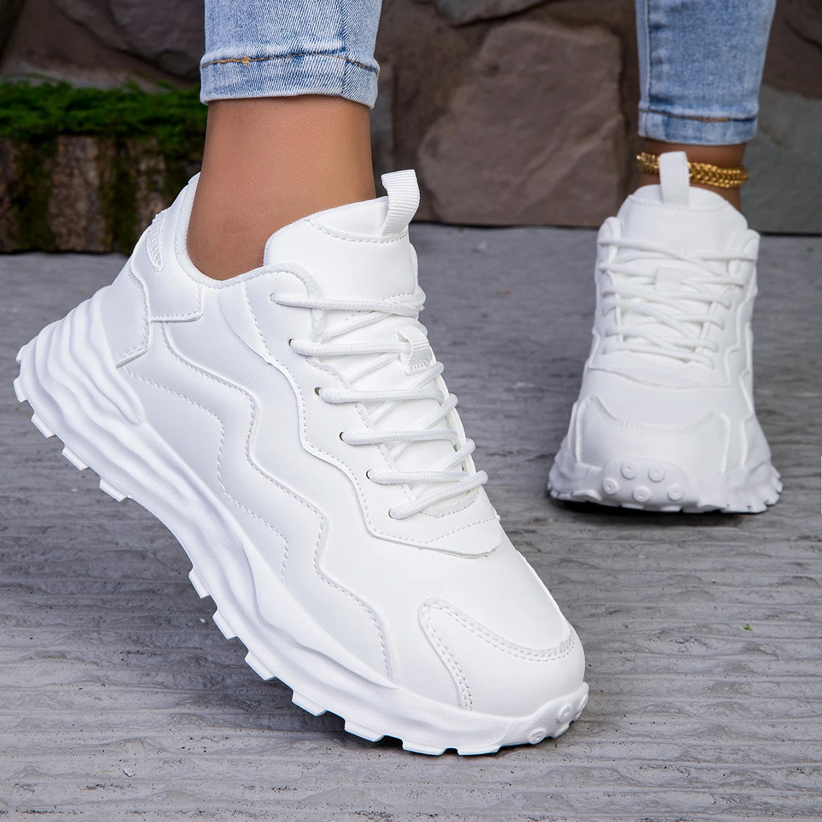 Fashion Women's Vulcanize Platform Sneakers - Mesh Breathable Chunky Sports Shoes