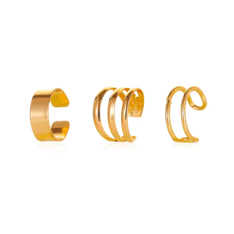 KOTiK 2024 New Gold Silver Color Leaves Clip Earrings for Women Fashion Ear Cuff Non-Piercing Earrings Set Trend Jewelry Gift