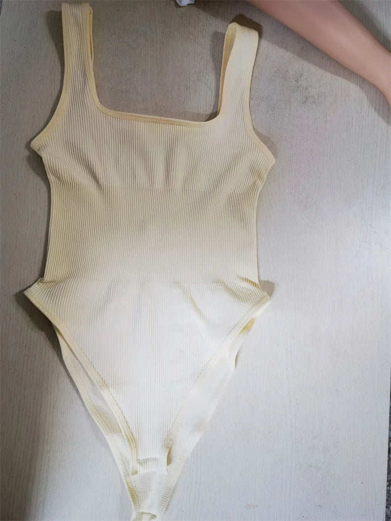 GUUDIA Ribbed Tummy Jumpsuit - Daily Shaper Bodysuit Open Crotch