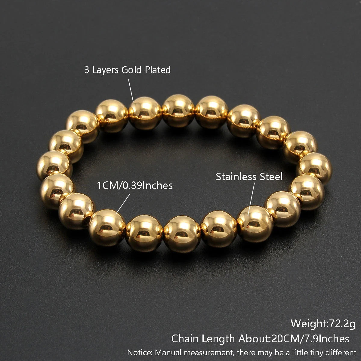 Premium Stainless Steel Beaded Bracelet Set - Stackable Ball Bracelets for Men & Women