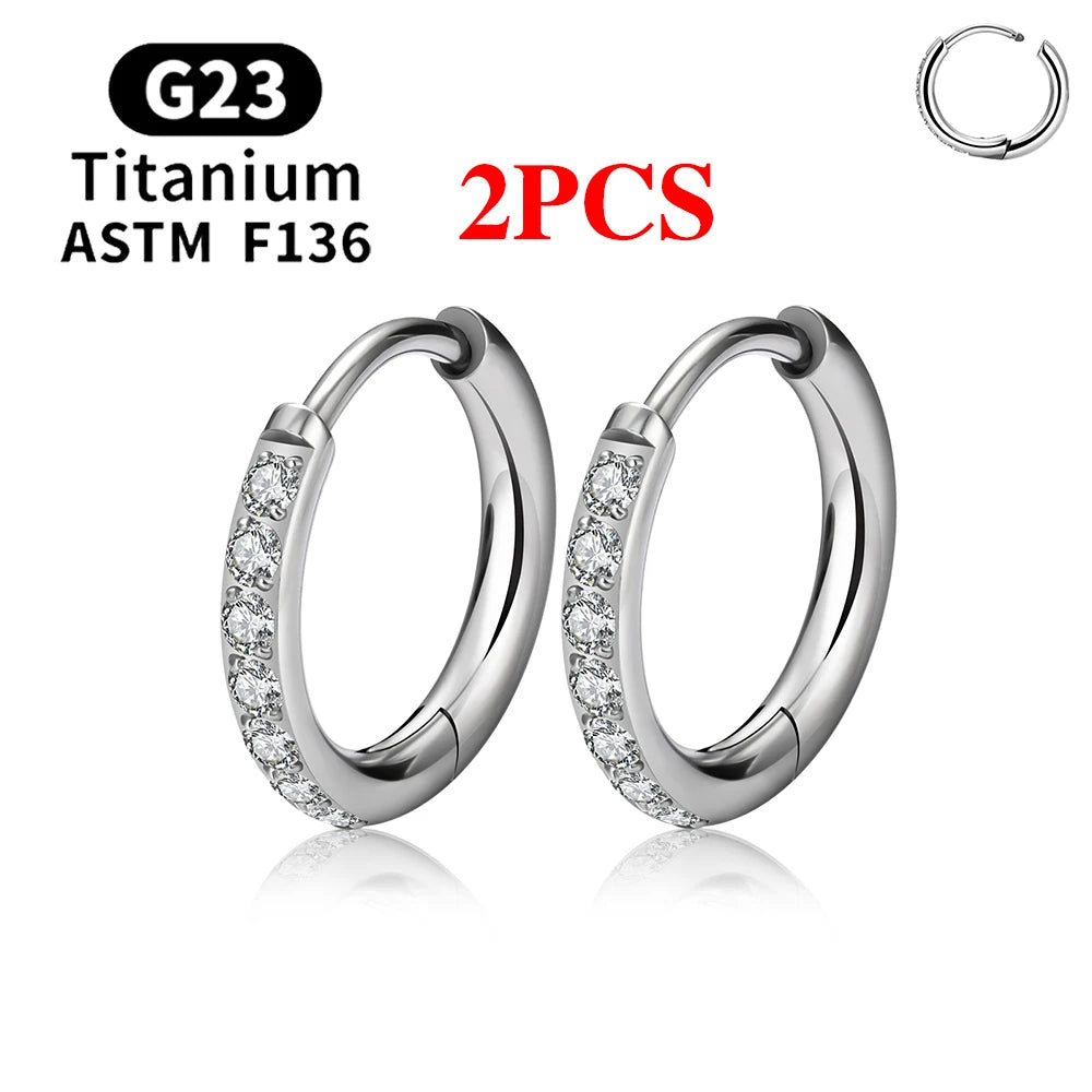 2/20PCS G23 Titanium Earring Hoop CZ Hinged Segment Round Nose Ring for Women Ear Tragus Cartilage Helix Daith Piercing Jewelry