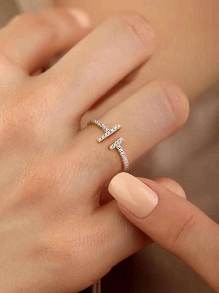 925 Sterling Silver Simple Shiny Parallel Length Adjustable Zircon Ring For Women Engagement Luxury High Quality Fine Jewelry