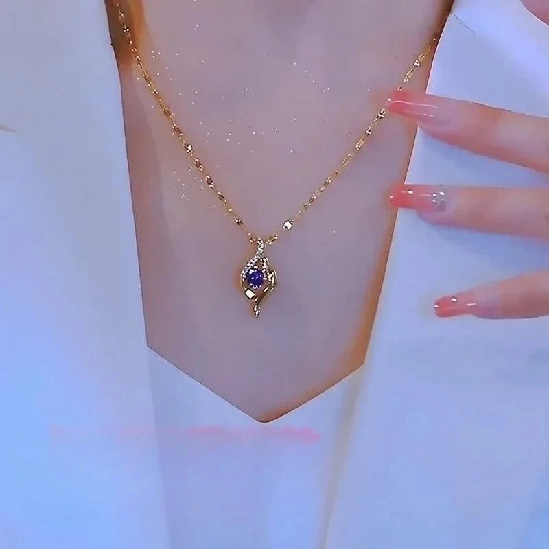 Fashion Colorful Zircon Love Heart Pendant Stainless Steel Necklaces for Women Girls Trendy Romantic Jewelry Accessories Gifts